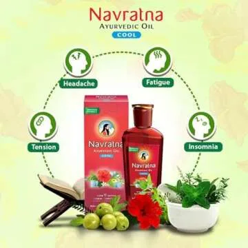 Navratna Ayurvedic Cool Oil | With 9 Active Herbal Ingredient | Relaxing Head Massage Oil | Quick Relief from Headache & Body Ache | 16.91 FL Oz/500