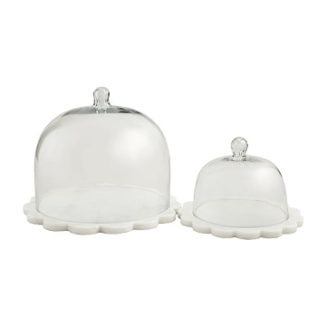 Mud Pie Scalloped Marble Cloche Set, 10" x 10", WHITE
