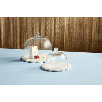 Mud Pie Scalloped Marble Cloche Set, 10" x 10", WHITE