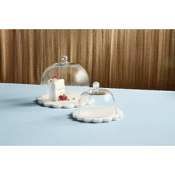 Mud Pie Scalloped Marble Cloche Set, 10" x 10", WHITE