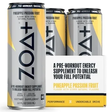 ZOA+ Pre-Workout Energy Drink Supplement - Natural Pineapple Passion Fruit Flavor