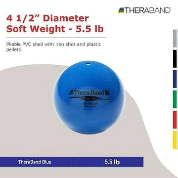 THERABAND Soft Weight, 4.5" Diameter, Weighted Balls for Baseball, Weighted Balls for Softball, Hand Held Ball Shaped Isotonic, Shoulder Strength, Rotator Cuff & Throwing Trainer, Blue, 5.5LB