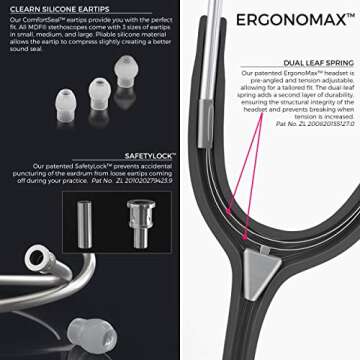 MDF Instruments, ProCardial Cardiology Stethoscope, Stainless Steel, Adult, Dual Head, Black Tube, Black Chestpiece-Headset, MDF797BO