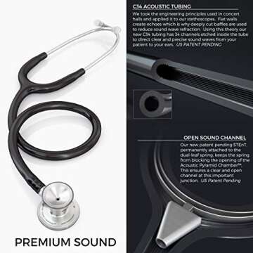 MDF Instruments, ProCardial Cardiology Stethoscope, Stainless Steel, Adult, Dual Head, Black Tube, Black Chestpiece-Headset, MDF797BO