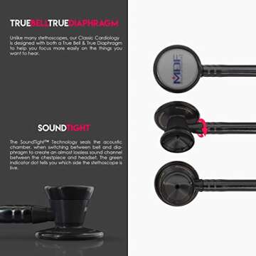 MDF Instruments, ProCardial Cardiology Stethoscope, Stainless Steel, Adult, Dual Head, Black Tube, Black Chestpiece-Headset, MDF797BO