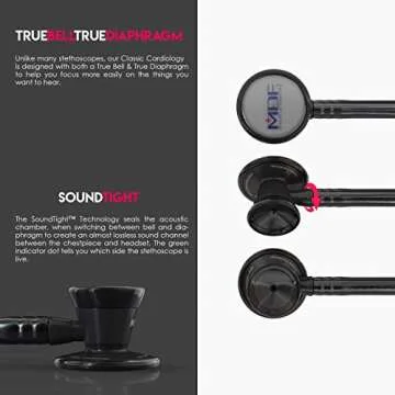 MDF Instruments, ProCardial Cardiology Stethoscope, Stainless Steel, Adult, Dual Head, Black Tube, Black Chestpiece-Headset, MDF797BO