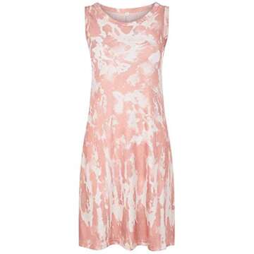 Women's Casual Sleeveless Dresses Summer Crew Neck Loose Swing Tie Dye Beach Dress Shirt