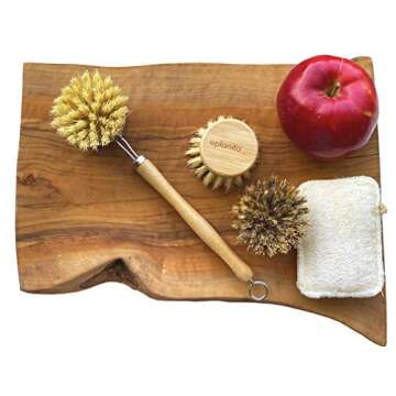 eplanita Natural Dish Brush, 3 Replacement Heads, Kitchen Eco Bamboo Scrubber Brushes, Extra Plant Sponge, Plastic Free Washing Up, Zero Waste Cleaning