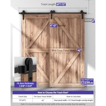 ZEKOO 6FT Single Track Bypass Sliding Barn Door Hardware Kit for Double Doors, Bypass Barn Door Track Kit, Flat Track Roller, Low Ceiling (6FT)