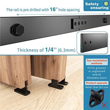 ZEKOO 6FT Single Track Bypass Sliding Barn Door Hardware Kit for Double Doors, Bypass Barn Door Track Kit, Flat Track Roller, Low Ceiling (6FT)