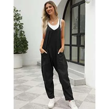 Trendy Queen Jumpsuits for Women Casual Summer Onesie Rompers Sleeveless Loose Baggy Overalls Jumpers, Black, S