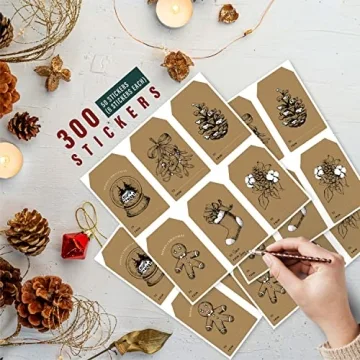 300 Natural Kraft Christmas Tag Stickers for Gifting