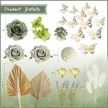 Boho Cake Topper Set with Palm Leaves Flowers and Butterflies for Weddings and Parties