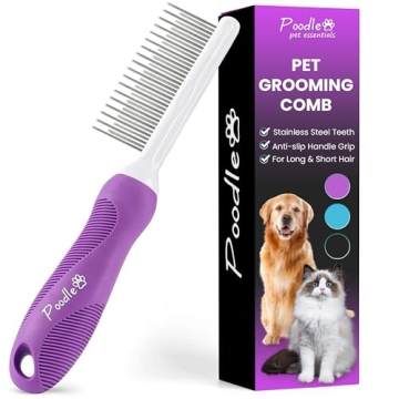 Poodle Pet Detangling Pet Comb with Long & Short Stainless Steel Teeth for Removing Matted Fur, Knot...