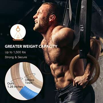 PACEARTH Gymnastics Rings Wooden Olympic Rings 1500/1000lbs with Adjustable Cam Buckle 14.76ft/9ft Long Straps with Scale Non-Slip Gym Rings for Home Gym Full Body Workout