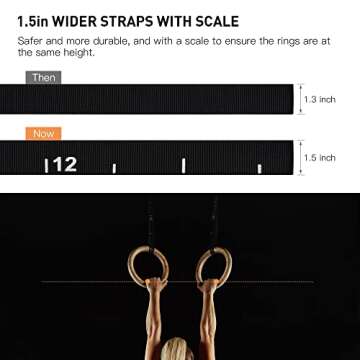 PACEARTH Gymnastics Rings Wooden Olympic Rings 1500/1000lbs with Adjustable Cam Buckle 14.76ft/9ft Long Straps with Scale Non-Slip Gym Rings for Home Gym Full Body Workout