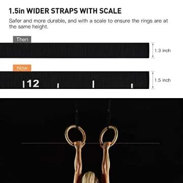 PACEARTH Gymnastics Rings Wooden Olympic Rings 1500/1000lbs with Adjustable Cam Buckle 14.76ft/9ft Long Straps with Scale Non-Slip Gym Rings for Home Gym Full Body Workout