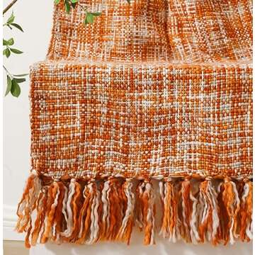 BATTILO HOME Orange Throw Blanket for Couch, Fall Throw Blanket Colorful Boho Throw Blankets for Bed...