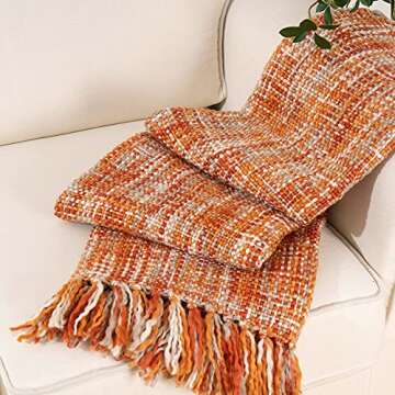 BATTILO HOME Orange Throw Blanket for Couch, Fall Throw Blanket Colorful Boho Throw Blankets for Bed, Sofa, Halloween Decor, Farmhouse Throw for Home Decor, 50"x60"