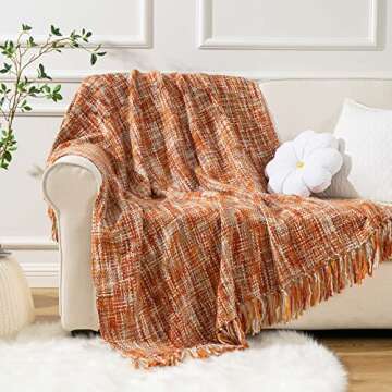 BATTILO HOME Orange Throw Blanket for Couch, Fall Throw Blanket Colorful Boho Throw Blankets for Bed, Sofa, Halloween Decor, Farmhouse Throw for Home Decor, 50"x60"