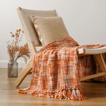 BATTILO HOME Orange Throw Blanket for Couch, Fall Throw Blanket Colorful Boho Throw Blankets for Bed, Sofa, Halloween Decor, Farmhouse Throw for Home Decor, 50"x60"