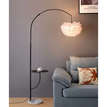 Surpars House White Feather Floor Lamp with Table, Great Floor Light Height Adjustable (Black)