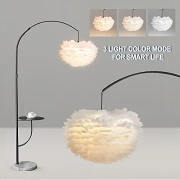 Surpars House White Feather Floor Lamp with Table