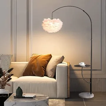 Surpars House White Feather Floor Lamp with Table