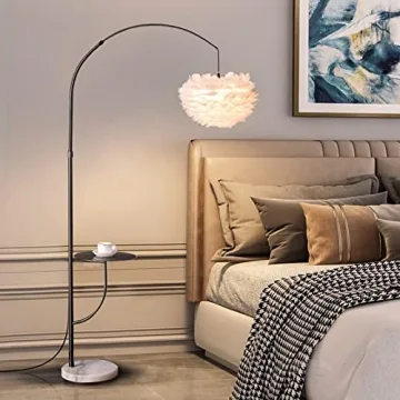Surpars House White Feather Floor Lamp with Table
