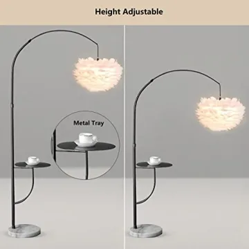 Surpars House White Feather Floor Lamp with Table