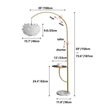 Surpars House White Feather Floor Lamp with Table