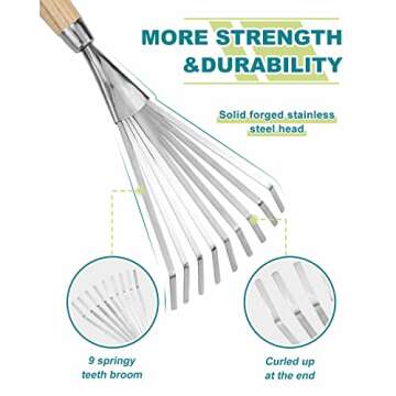 Hand Rake Garden Tool Small Leaf Rake 9-Teeth Rake Hand Cultivator 14.4 Inch for Garden Bed Cultivat...
