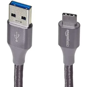 Amazon Basics USB-C to USB-A 3.1 Gen 1 Fast Charger Cable, Nylon Braided Cord, 5Gbps High-Speed for Apple iPhone 16/15, iPad, Samsung Galaxy, Tablets, Laptops, 6 Foot, Dark Gray