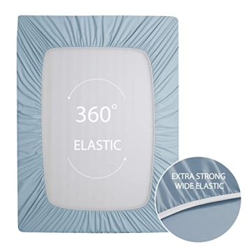 Cathay Home Luxury Wrinkle and Fade Resistant Double Brushed Ultra Soft Microfiber 14-Inch Standard Pocket Single Fitted Sheet, Blue Fog, Twin