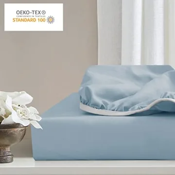 Cathay Home Luxury Wrinkle and Fade Resistant Double Brushed Ultra Soft Microfiber 14-Inch Standard Pocket Single Fitted Sheet, Blue Fog, Twin