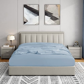 Cathay Home Luxury Wrinkle and Fade Resistant Double Brushed Ultra Soft Microfiber 14-Inch Standard Pocket Single Fitted Sheet, Blue Fog, Twin