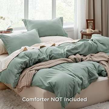 Bedsure Sage Green Duvet Cover King Size - 3 Pieces Prewashed Extra Soft Bedding Set, Includes 1 Duv...