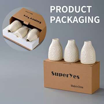 Flower Vase Set of 3, Decorative Ceramic Vase, Small Vase for Decor Home Living Room Office Parties Wedding (Matte White Honeycomb)