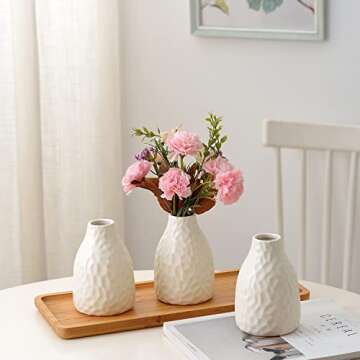 Flower Vase Set of 3, Decorative Ceramic Vase, Small Vase for Decor Home Living Room Office Parties Wedding (Matte White Honeycomb)