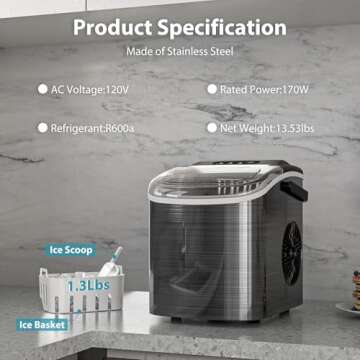 WAA Portable Ice Maker - Quick & Self-Cleaning Ice Production