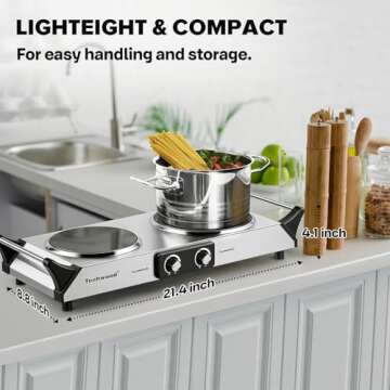 Techwood Electric Stove, Double Infrared Ceramic Hot Plate for Cooking, Two Control Cooktop Burner, Portable Anti-scald handles Suitable for Office/Home/Camp Use, 1800W Compatible for All Cookwares