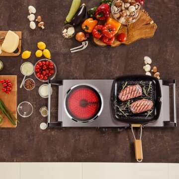 Techwood Electric Stove, Double Infrared Ceramic Hot Plate for Cooking, Two Control Cooktop Burner, Portable Anti-scald handles Suitable for Office/Home/Camp Use, 1800W Compatible for All Cookwares