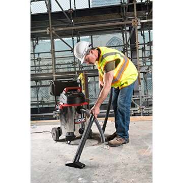 RIDGID 50353 1610RV Stainless Steel 16-Gal. Wet Dry Shop Vacuum with Cart, 6.5 Peak HP Motor, Large Wheels, Pro Hose, Drain, and Blower Port, Red