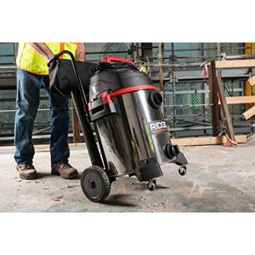 RIDGID 50353 1610RV Stainless Steel 16-Gal. Wet Dry Shop Vacuum with Cart, 6.5 Peak HP Motor, Large Wheels, Pro Hose, Drain, and Blower Port, Red