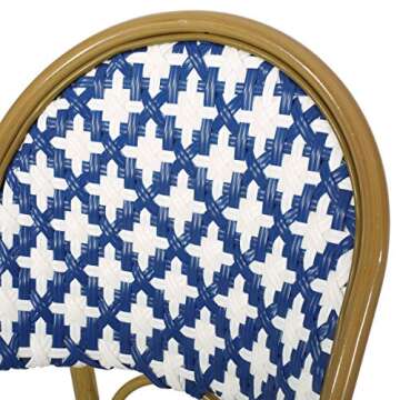 Christopher Knight Home Anastasia Outdoor French Bistro Chair (Set of 2), Blue + White + Bamboo Print Finish