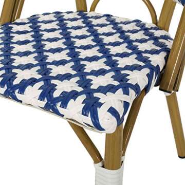 Christopher Knight Home Anastasia Outdoor French Bistro Chair (Set of 2), Blue + White + Bamboo Print Finish
