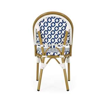 Christopher Knight Home Anastasia Outdoor French Bistro Chair (Set of 2), Blue + White + Bamboo Print Finish