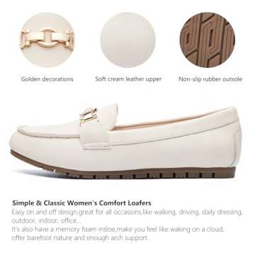 Cvistpieo Loafers for Women Business Casual Shoes Comfortable & Lightweight Penny Loafers Slip On Work Flats Leather Beige White Size 7.5