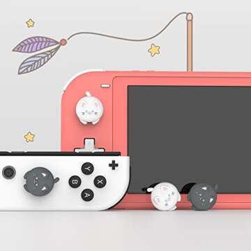 PlayVital Cute Kitty Thumbstick Caps for Nintendo Switch