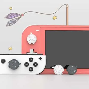 PlayVital Cute Kitty Thumbstick Caps for Nintendo Switch
